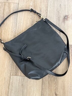 a new day Black Pebbled Leather Shoulder Bag with Gold Hardware